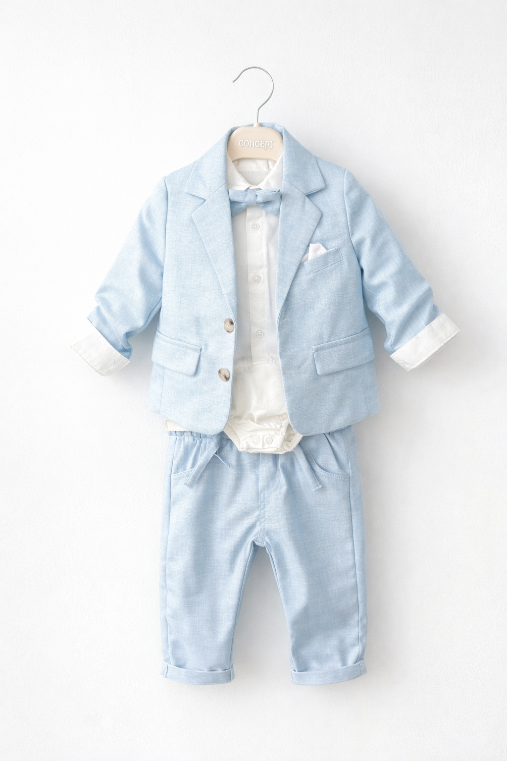 Costum Botez Băieți Bleu Deschis cu Papion