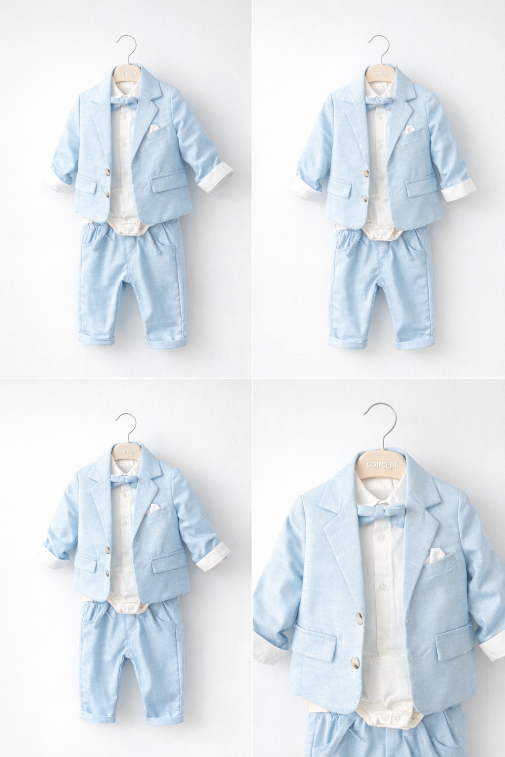 Costum Botez Băieți Bleu Deschis cu Papion