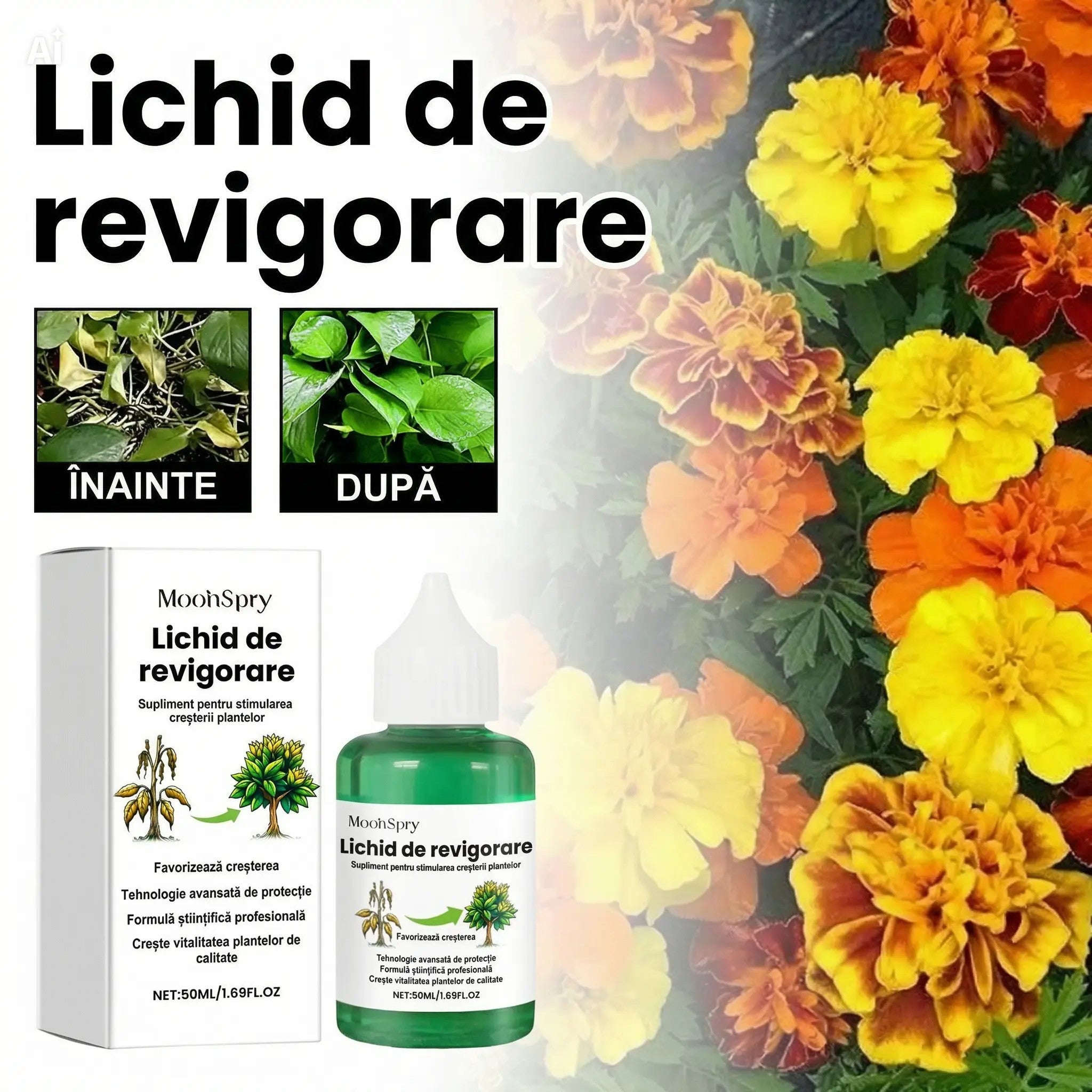 Soluție nutritivă, îngrășământ lichid pentru plante, pentru restabilirea vitalității și creșterea rapidă