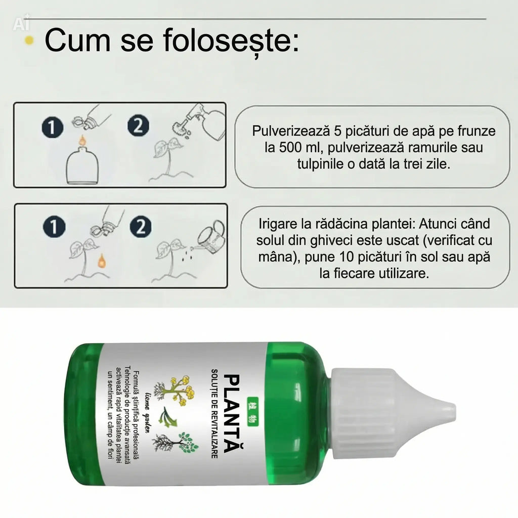 Soluție nutritivă, îngrășământ lichid pentru plante, pentru restabilirea vitalității și creșterea rapidă