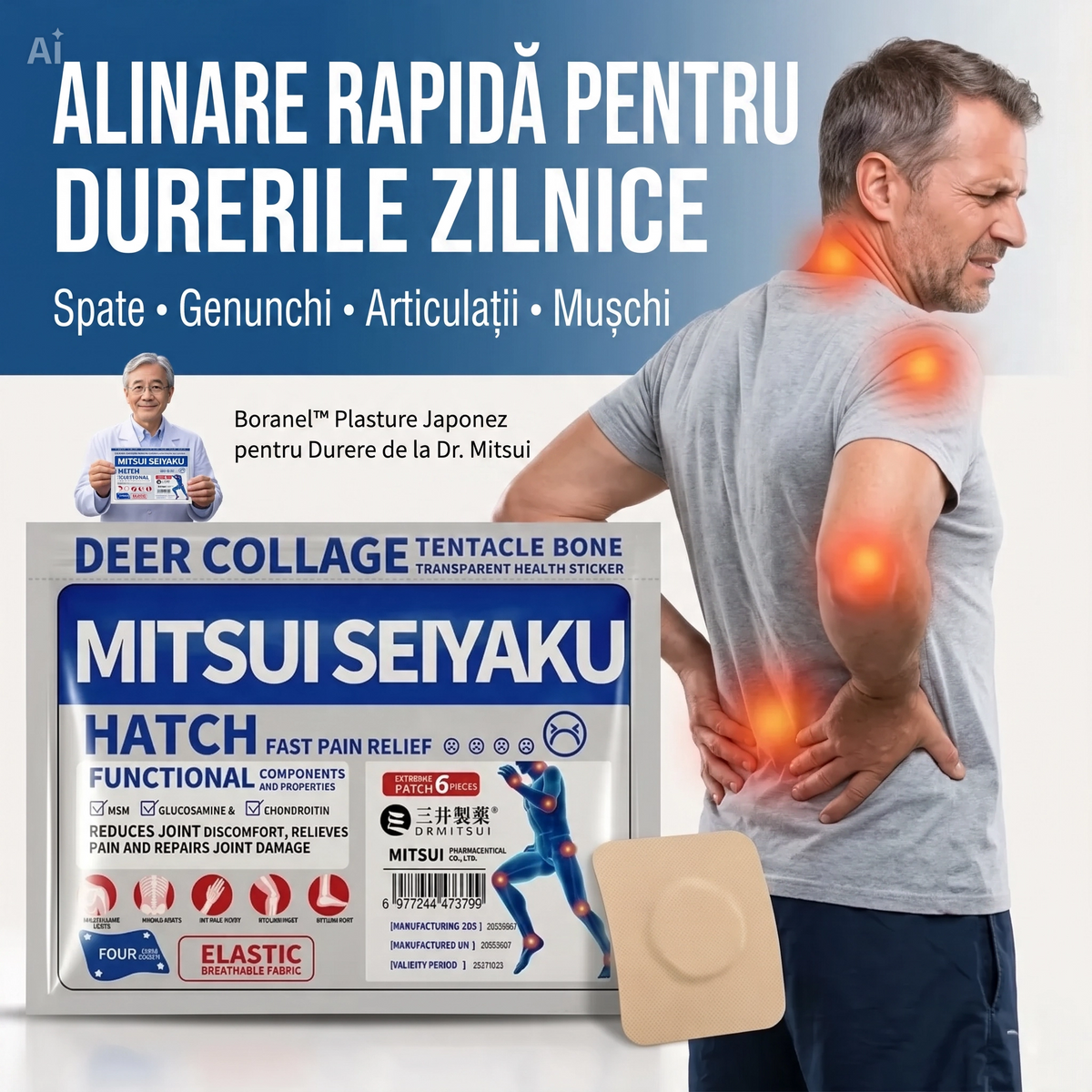 Plasture japonez pentru durere - Ameliorare rapidă a durerii de spate, genunchi, gât și articulații