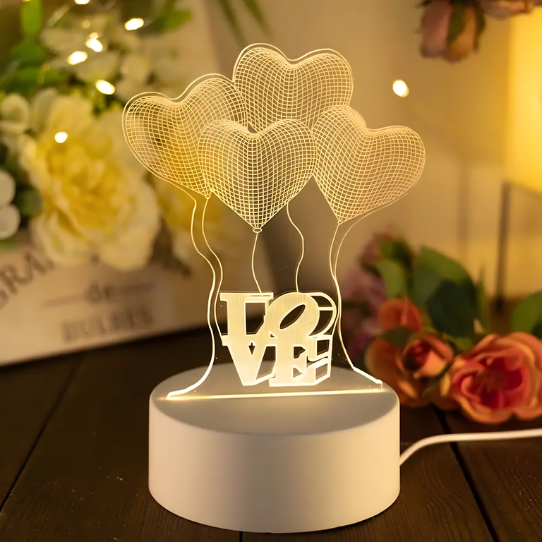 Night Light Love Hearts iluzie 3D