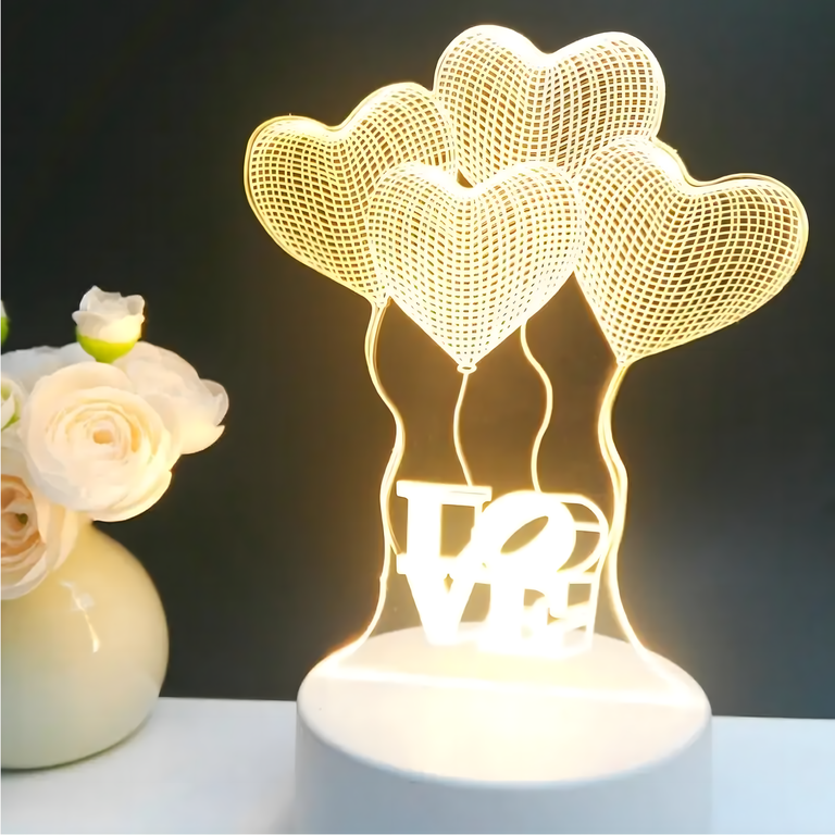Night Light Love Hearts iluzie 3D