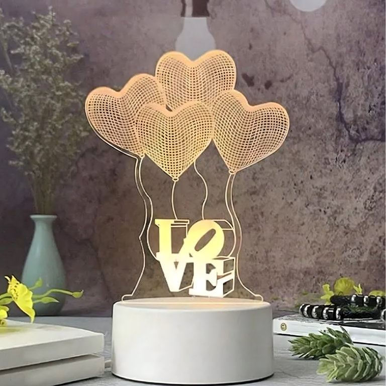Night Light Love Hearts iluzie 3D