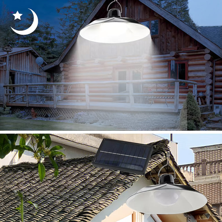 Lampă solară LED de grădină suspendată (tip candelabru), cu senzor de amurg și telecomandă